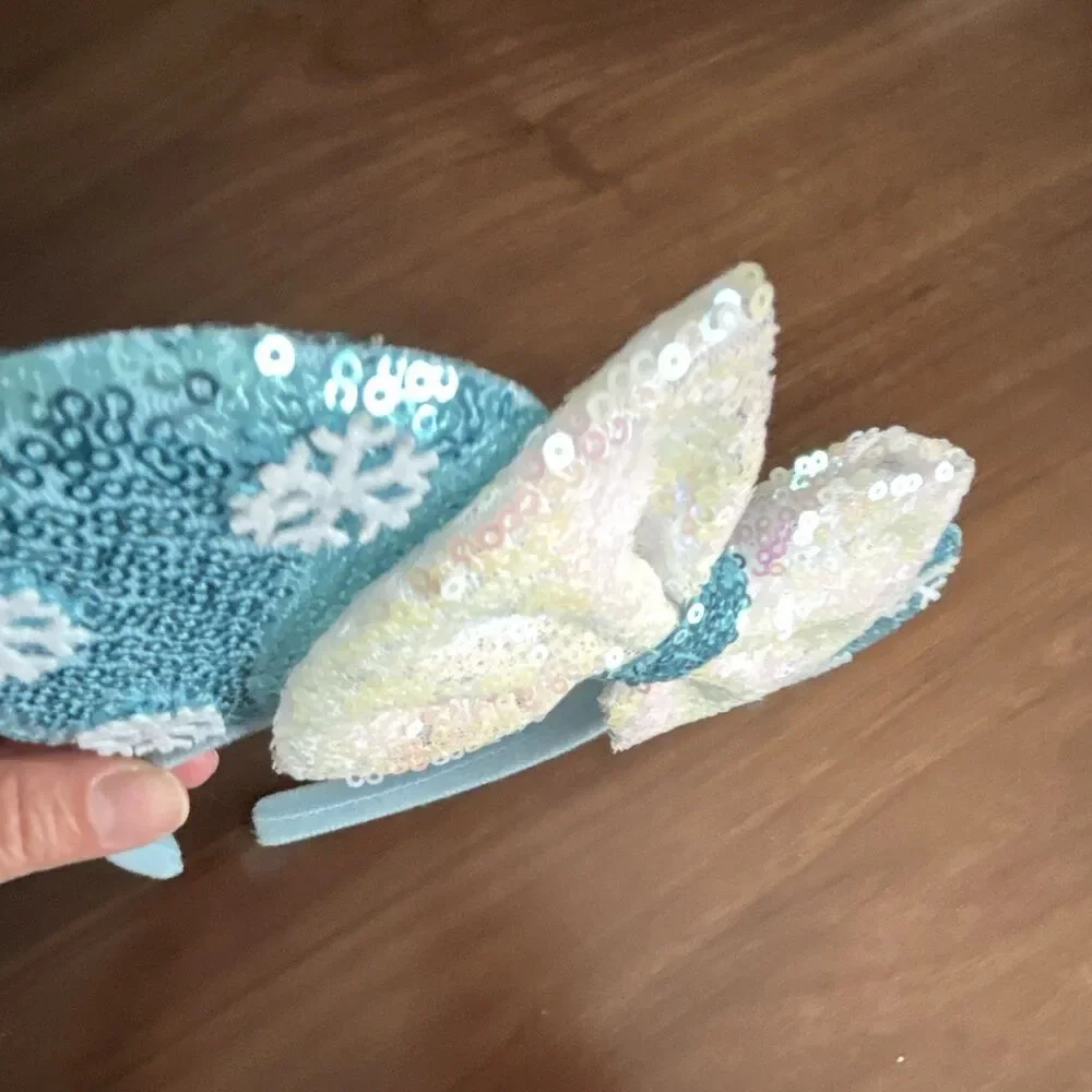 Girls Elsa Frozen Blue/White Sequin Padded Headband w/ Bow Snowflake, One Size